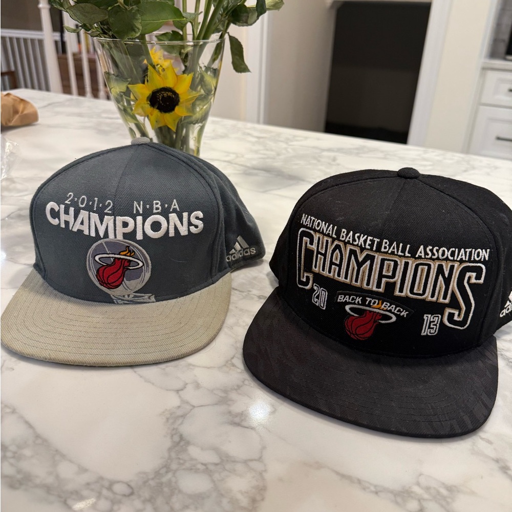 Miami Heat Adidas NBA Champions Hats - Gray and Black 2012/2013 BUNDLE